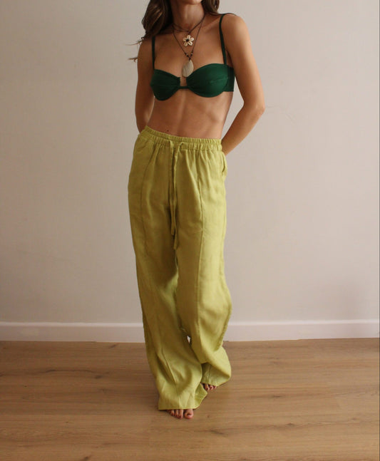 RAFFIA LINEN LIME PANT