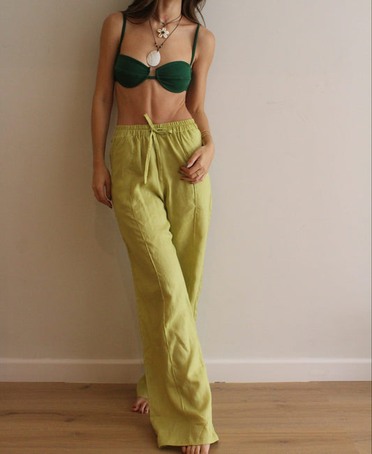 RAFFIA LINEN LIME PANT