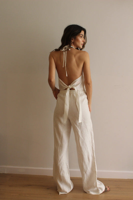 RAFFIA LINEN WHITE PANT