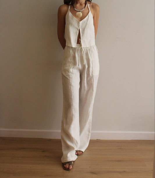 RAFFIA LINEN WHITE PANT
